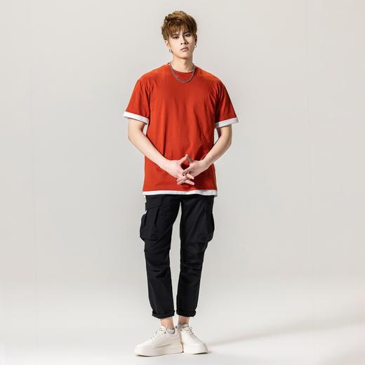 PINLI品立夏季新款男士圆领落肩纯色短袖T恤打底衫GD231111021 商品图3