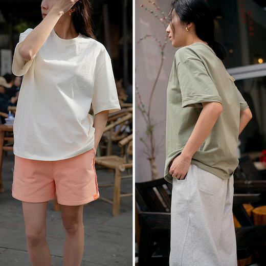 【100%棉】260g 双纱爽滑棉-圆领休闲宽松大T 中性男女同款运动短袖 商品图0