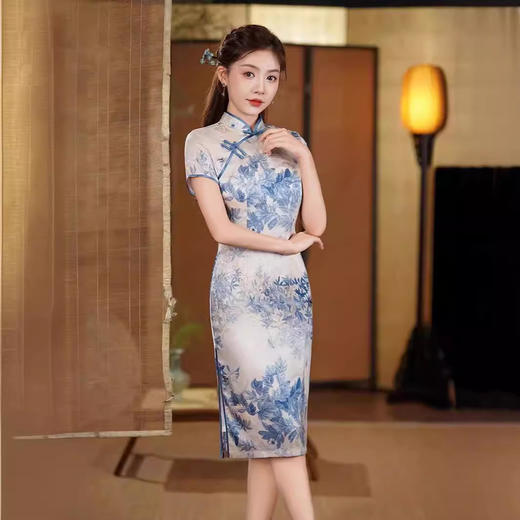 夏季新款，年轻款女复古日常妈妈装小个子连衣裙中长款改良旗袍GSJ-812 商品图3