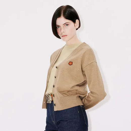 KENZO 高田贤三 女士小海棠花徽章刺绣针织开衫 驼色 FD52 CA383 3LB 87 商品图1