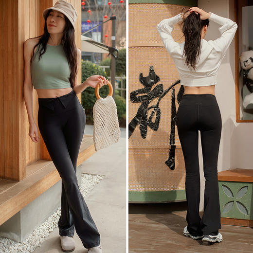 【裸感】腰部中式翻边 显腰细长裤 瑜伽休闲微喇叭运动裤 商品图8