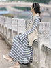 PETIT SCHAN小闪 CLO#341 gently stroke 摩挲 棉麻混纺旧牛仔蓝条纹褶皱感鱼尾A摆长款连衣裙 商品缩略图4