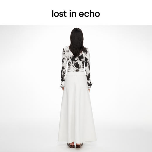 lost in echo2024春季新品设计师品牌抽褶绑带修身微喇长袖上衣女 商品图4