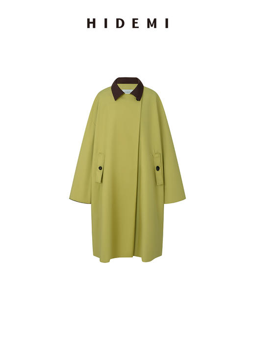 HIDEMI 简约设计感撞色翻边廓形拼接翻驳领长风衣 商品图9