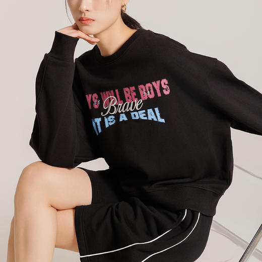 weyo女装圆领短款百搭宽松绣花字母卫衣880016 商品图2