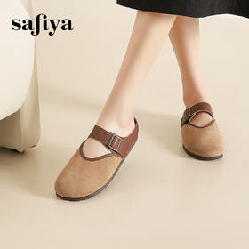 Safiya/索菲娅2024春 丑萌森系复古拼色包头外穿懒人勃肯鞋 SF42110093