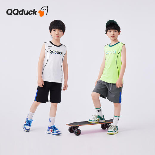 【清仓捡漏】【120-165】【可可鸭】男女童夏季短袖运动套装背心短裤（上衣：棉100% 裤子：棉95%氨纶5%） 商品图0