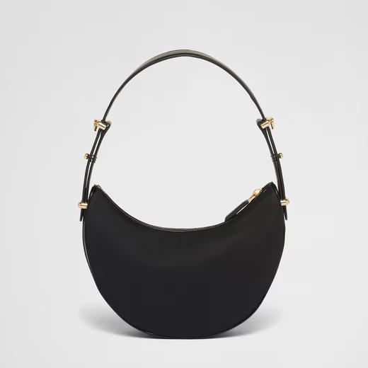 PRADA 普拉达 女士珐琅金属三角徽标 Arqué 尼龙与亮面皮革单肩包 黑色 1BC194 R789 F0002 OOO 商品图2