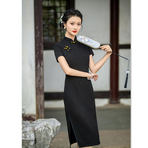 中长款短袖旗袍2024春夏新款复古国风大码旗袍裙GX801067 商品图3