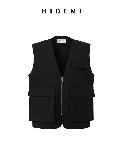 HIDEMI 小男孩系列春日新款女口袋工装感水洗斜纹棉导演马甲外套裤子短裤套装 商品图8