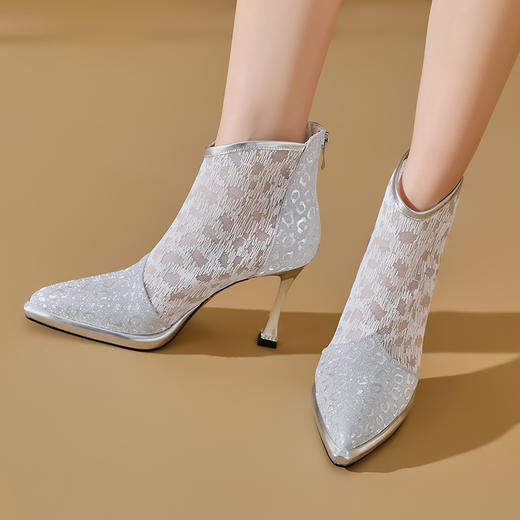 【预售5天】春夏季新款，优雅个性豹纹暗花尖头高跟短靴JZX&60-88 商品图8