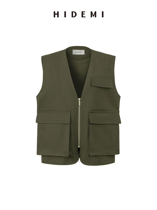 HIDEMI 小男孩系列春日新款女口袋工装感水洗斜纹棉导演马甲外套裤子短裤套装 商品图7