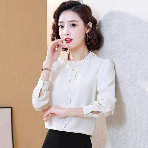 QB5823职业白衬衫女士秋冬立领气质长袖衬衣2024新款工装正装工作服套装 商品图2