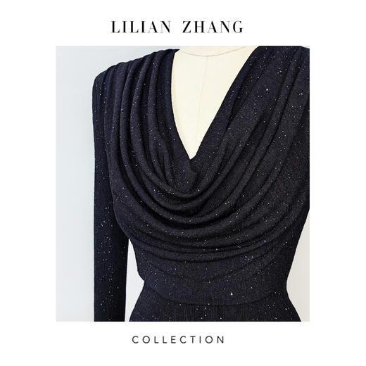 C系列—定制—都市力量—繁花盛绽—Lady挚爱针织荡领轻礼服裙2401016 商品图2