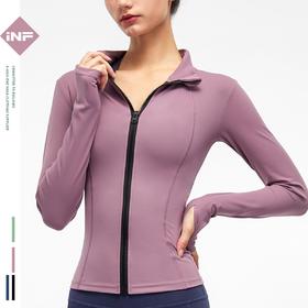 新款磨毛健身服外套女紧身拉链上衣显瘦立领运动长袖裸感瑜伽服饰