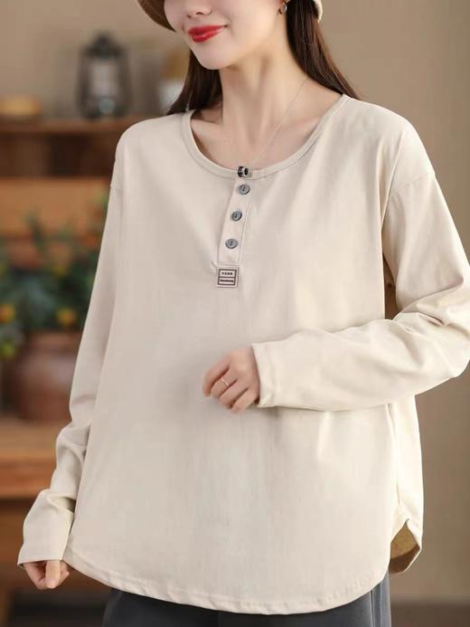 雀说春季新款 文艺棉长袖上衣女时尚纯色套头衫宽松显瘦T恤AL1073 商品图7