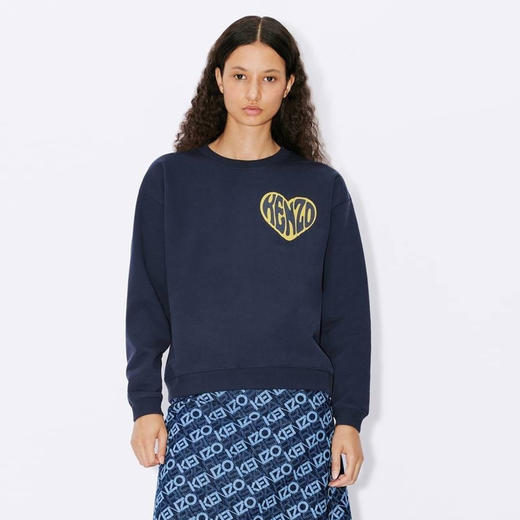 KENZO 高田贤三 女士心形徽标印花棉质卫衣 蓝色 FD62 SW075 4MC 77 商品图1