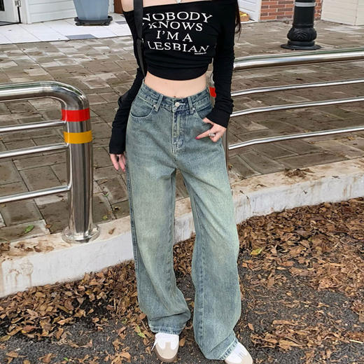 【GZ】无忧购法式复古怀旧宽松大码高腰直筒阔腿裤613（尺码偏大，卡码拍小）（截单后3-5天发货) 商品图5