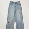 雀说 国风刺绣牛仔裤女春小众浅蓝色休闲高腰直筒裤子4ZF-022603 商品缩略图0