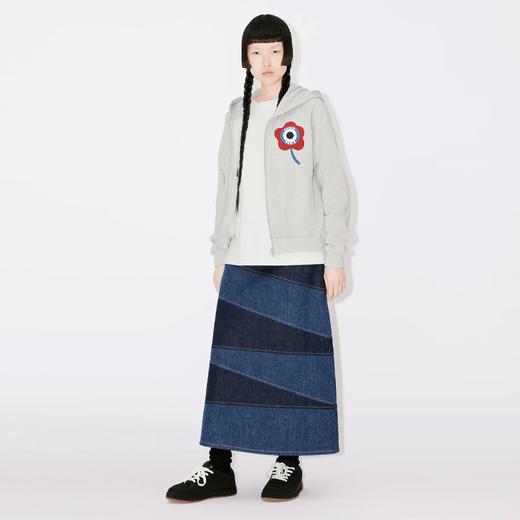 KENZO 高田贤三 女士小海棠花徽章印花棉质连帽卫衣 浅灰色 FD62 SW088 4MF 93 商品图3