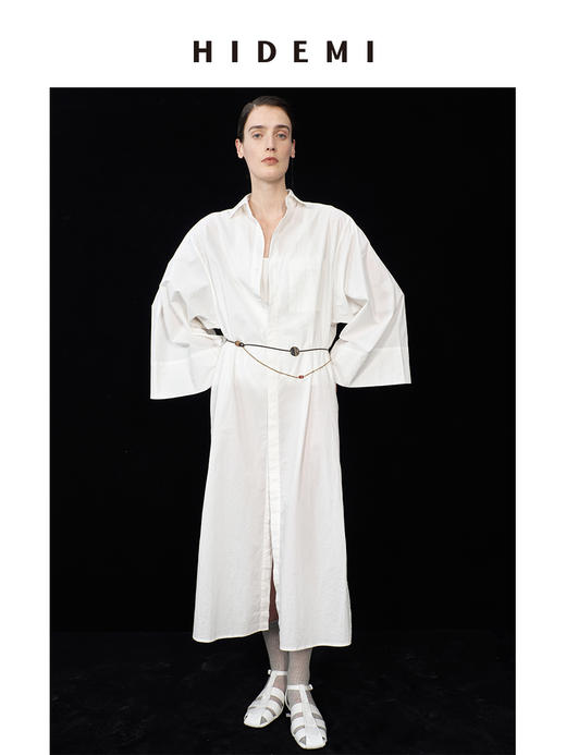 HIDEMI极简设计感廓形袖垂顺天丝长款衬衫 商品图0