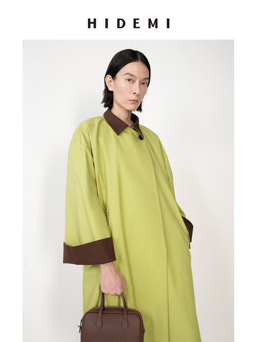 HIDEMI 简约设计感撞色翻边廓形拼接翻驳领长风衣 商品图14
