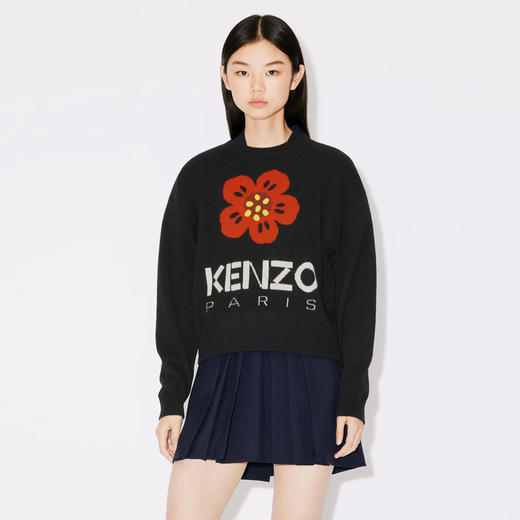 KENZO 高田贤三 女士大海棠花徽标提花羊毛针织衫 黑色 FD62 PU430 3LD 99J 商品图1