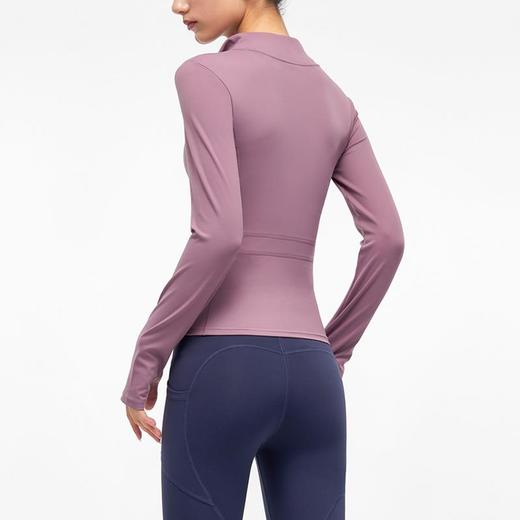 新款磨毛健身服外套女紧身拉链上衣显瘦立领运动长袖裸感瑜伽服饰 商品图3