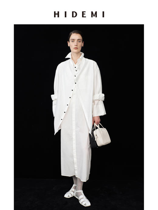 HIDEMI极简设计感廓形袖垂顺天丝长款衬衫 商品图4