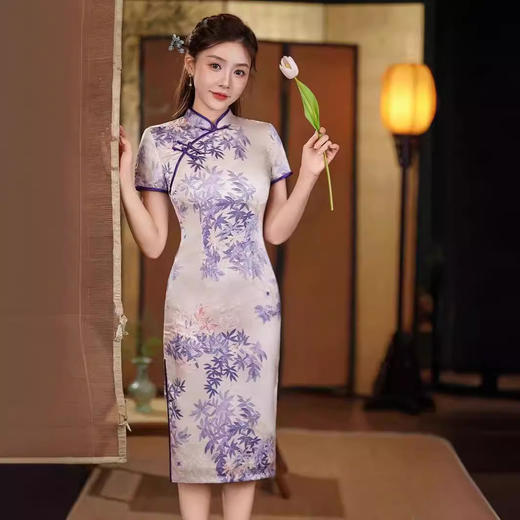 夏季新款，年轻款女复古日常妈妈装小个子连衣裙中长款改良旗袍GSJ-812 商品图0