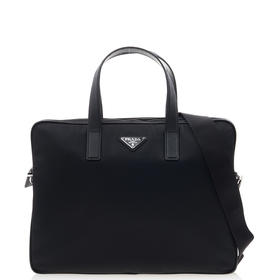 【一】PRADA 普拉达 男士 Re-Nylon 再生尼龙 Saffiano 皮革珐琅金属三角形徽标公文包 黑色 2VE368 2DMH F0002 XOM