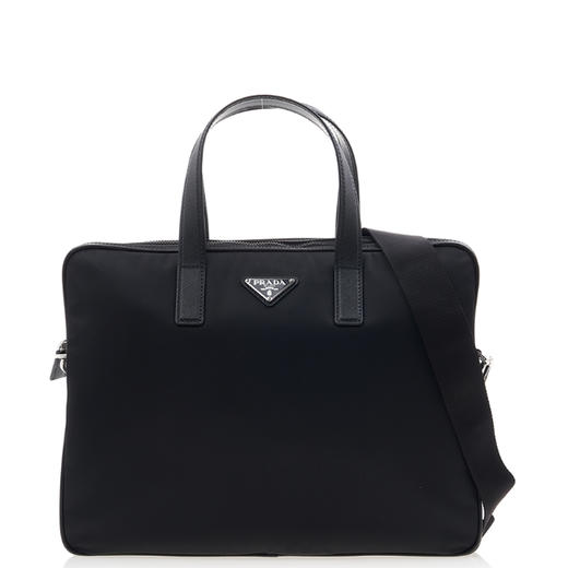 【一】PRADA 普拉达 男士 Re-Nylon 再生尼龙 Saffiano 皮革珐琅金属三角形徽标公文包 黑色 2VE368 2DMH F0002 XOM 商品图0