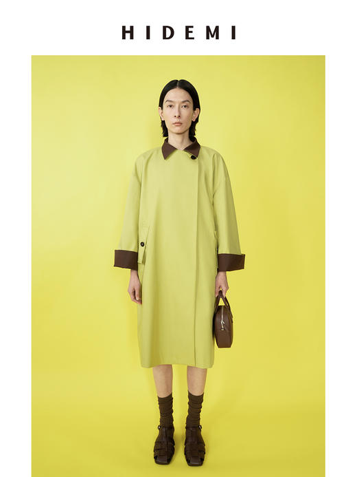 HIDEMI 简约设计感撞色翻边廓形拼接翻驳领长风衣 商品图10