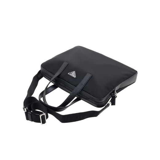 【一】PRADA 普拉达 男士 Re-Nylon 再生尼龙 Saffiano 皮革珐琅金属三角形徽标公文包 黑色 2VE368 2DMH F0002 XOM 商品图1
