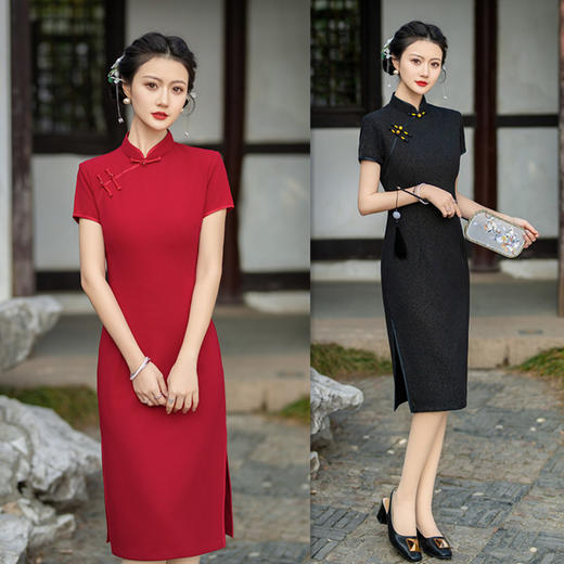 中长款短袖旗袍2024春夏新款复古国风大码旗袍裙GX801067 商品图0
