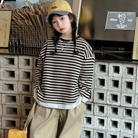 🌺【小懒熊韩版儿童慵懒风条纹上衣】 ✅1、软糯亲肤质感灰常好👍 ✅2、整套休闲气质 🌵经典百搭耐看！⁫闭眼入👀显瘦显高显白💖