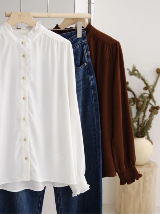 ✅【大喜同款KIAZIH纯色木耳边小立领衬衫】✔木耳边领口➕袖口，💦浪漫又甜美，尊的很减龄 ✔高品质面料，🍬 商品图4