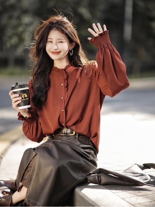 ✅【大喜同款KIAZIH纯色木耳边小立领衬衫】✔木耳边领口➕袖口，💦浪漫又甜美，尊的很减龄 ✔高品质面料，🍬 商品图1