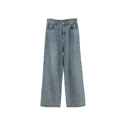 绽放087朵/2024春季经典怀旧复古简约水洗蓝宽松拖地阔腿牛仔裤 商品图4