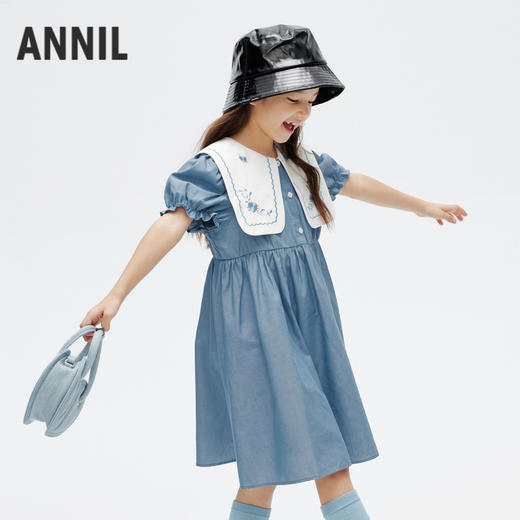 女童短袖连衣裙新款夏甜美水手领A字吸湿透气裙子安奈儿童装EG423061 商品图2