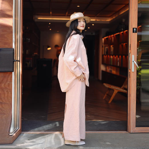 绽放146-147朵/2024春季高级感宽松文艺显瘦棉麻衬衫亚麻半裙套装 商品图1