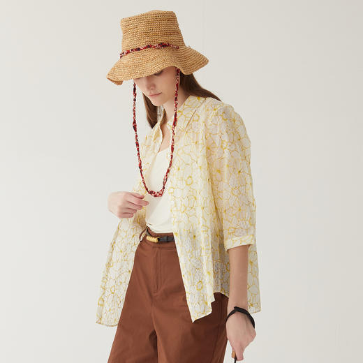 谜底碎花衬衫分袖女2024夏新款文艺风百搭宽松印花衬衣246MC9007 商品图1