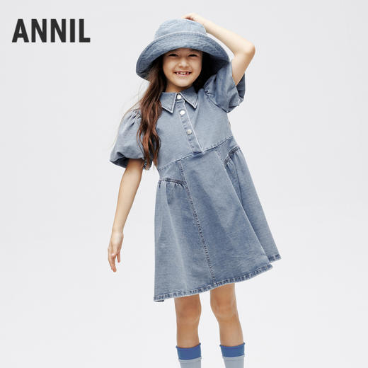 女童软牛仔连衣裙新款夏甜美弹力宽松透气挺括时尚安奈儿童装EG423041 商品图0