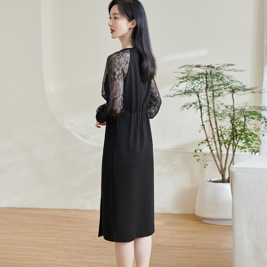 剩S/M/L/XL 米思阳2026春季新款优雅气质镂空连衣裙蕾丝弹力收腰一步裙女0891 商品图3