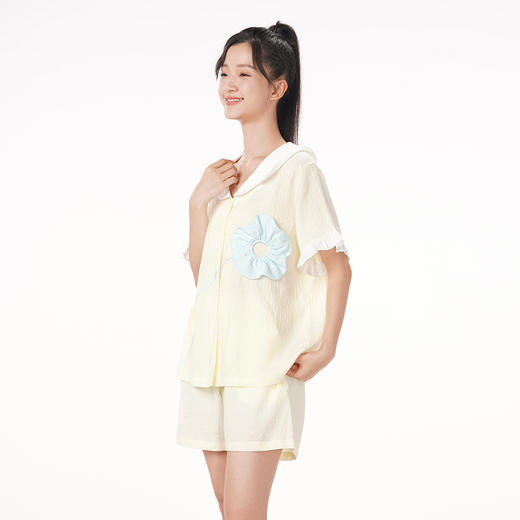 都市丽人好睡好眠春夏睡衣女软绵绵家居服薄款短袖短裤女士软绵绵套装LH41D5 商品图2