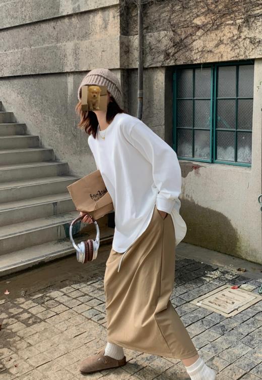 老米优品/JI简系列❤开春bai搭！基础款卫衣TEE《衬衫袖拼接设计白T》简约随性，宽松休闲不挑身材，圆弧下摆设计 商品图0