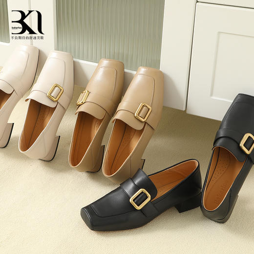 BAKERLOO羊皮方头侧方扣乐福中跟女鞋 商品图4