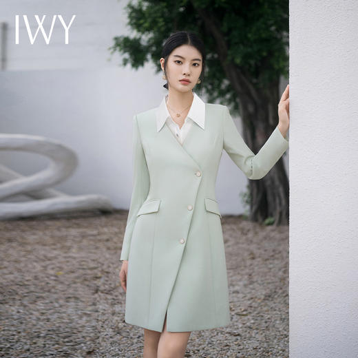 IWY/绿色高级连衣裙职业装名媛女播音主持人艺考播音学生面试演讲裙子Q13303 商品图2