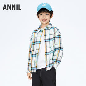 男童简约格子衫上衣翻领长袖新款安奈儿童装实体店同款AB411523
