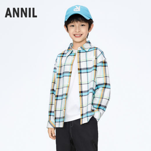 男童简约格子衫上衣翻领长袖新款安奈儿童装实体店同款AB411523 商品图0